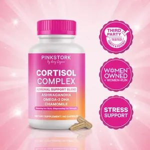 Pink Stork Cortisol Supplements for Women | Stress + Adrenal Support | Organic Ashwagandha, Omega 3 DHA, Chamomile | 1 Month Supply | Added Saffron + Vitamin D | Natural Support for Women | Postpartum, Perimenopause, Holistic Dietary Healthcare Support