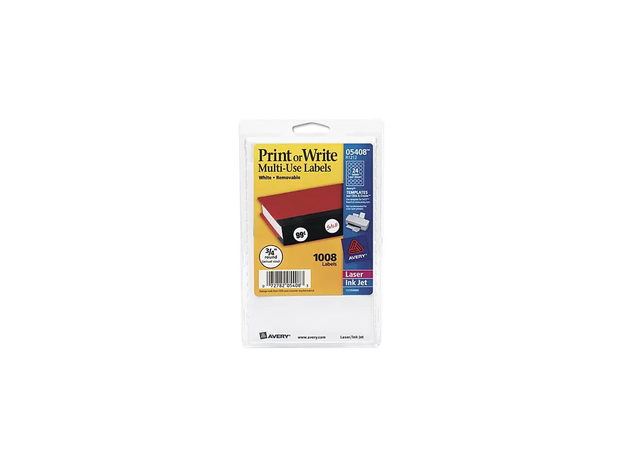 Avery 05408 Print or Write Removable Multi-Use Labels, 3/4in dia, White, 1008/Pack