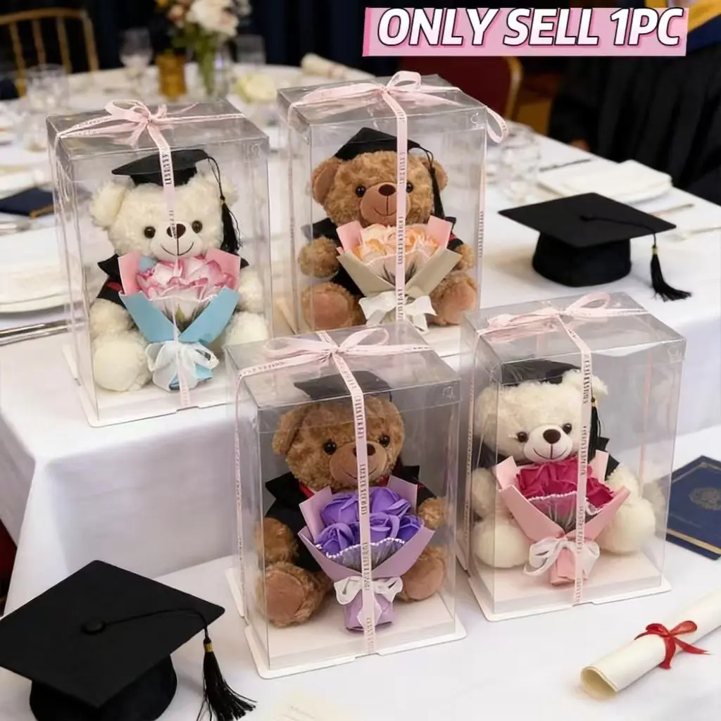 Graduation Gift Set - Artificial Rose Bouquet and Charming Doctor Bear, Realistic Flower Arrangement, Teddy Bear, Perfect for Graduates, Graduation Box, Party Gift, Gift Idea