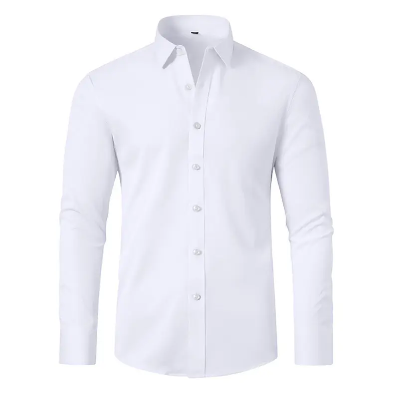 Four-sided elastic, wrinkle-free, silky, vertical long-sleeved shirt