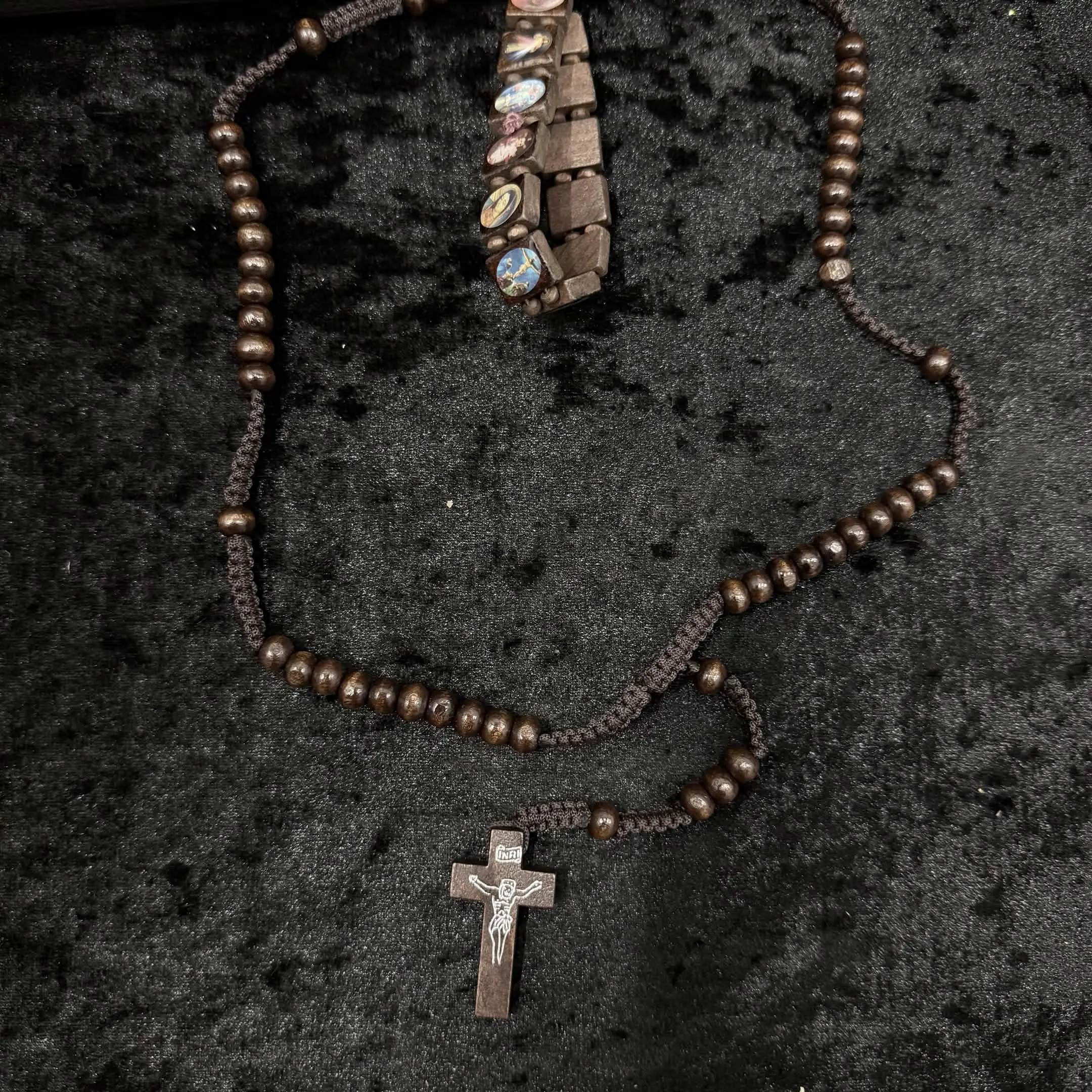 Wooden Rosary Necklace & Bracelet in Dark Brown, Brown, Black, and Beige - Perfect for Daily Wear