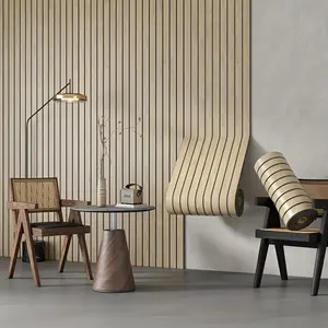 Retro Wood Grain Wall Panels, 3D Textured Wallpaper, Anti-Collision Foam Grille, Waterproof Self-Adhesive, Ceiling & Office Renovation, 6m Roll