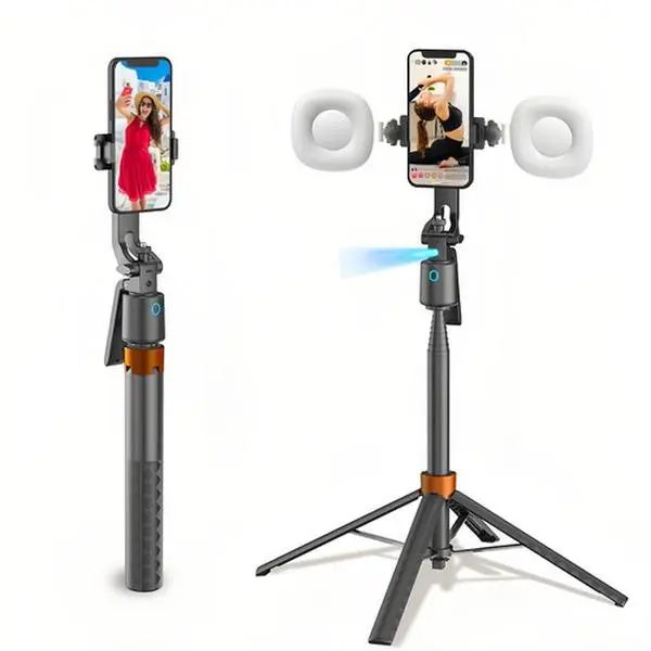 70.8in 360° Rotatable Bluetooth Smart Selfie Stick Tripod - Adjustable Grip, Auto Face Tracking, Gesture Control, Rechargeable Remote, Smartphone Accessories with Storage for Mobile Recording (Party Supplies), Automatic