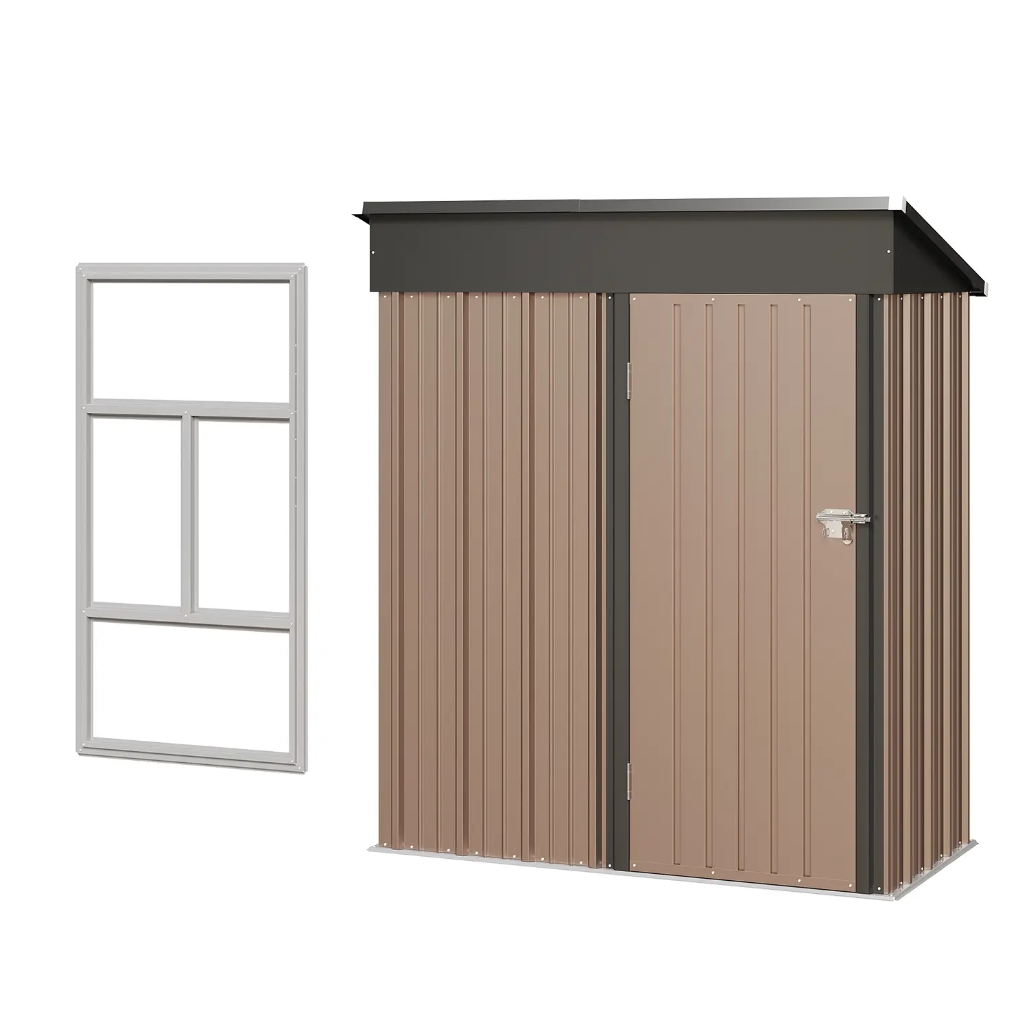 Aoxun 5x3 ft Heavy Duty Weatherproof Galvanized Metal Outdoor Storage Shed with Base, Slanted Roof, Stainless Latch, Durable Tool House for Patio, Brown, Heavy Duty Shed, Weatherproof Metal Shed Rainproof Sunproof Roof