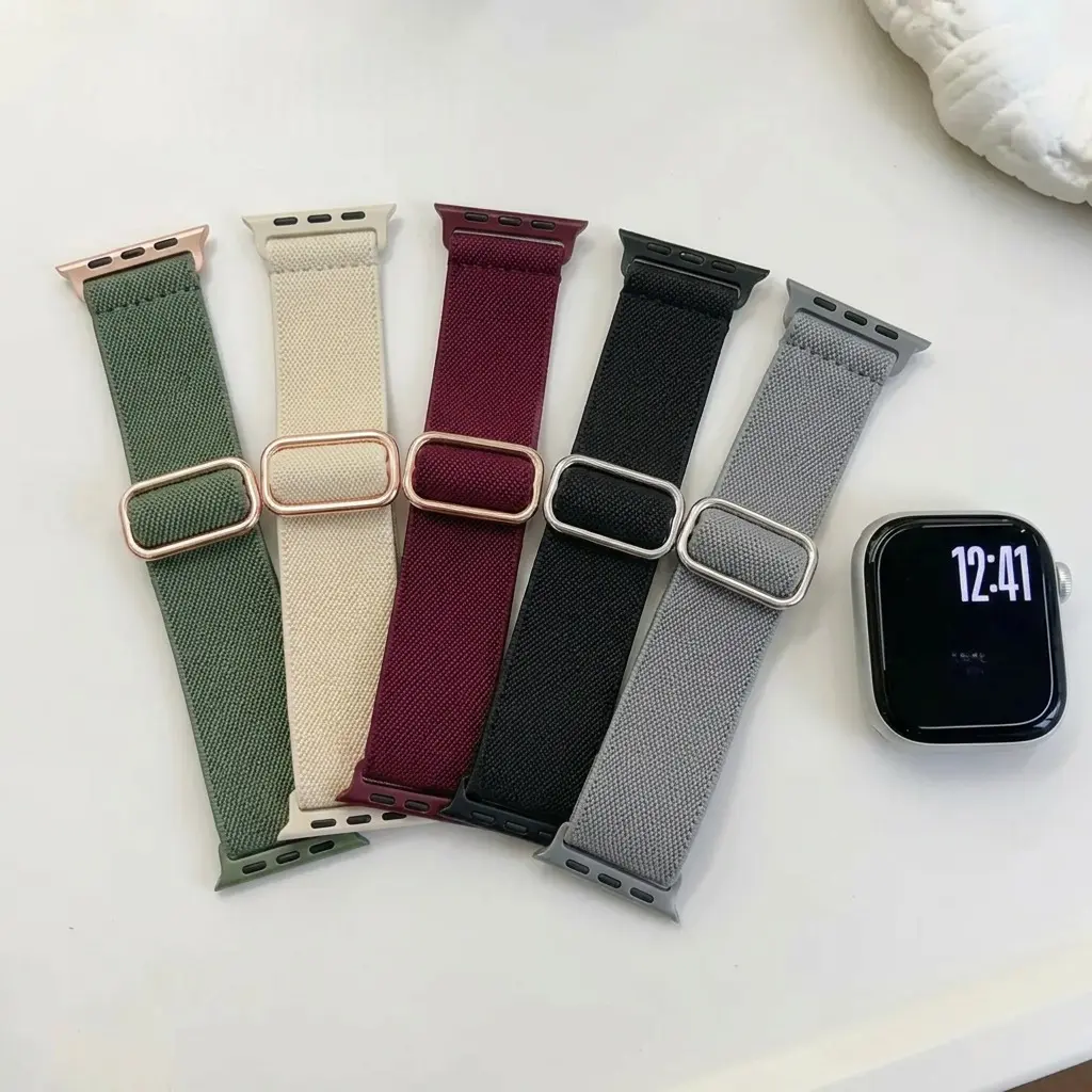 5-Pack Colorful Nylon Elastic Apple Watch Bands – Soft Stretch Sport Loop Straps, Breathable Adjustable Wristbands Compatible with Ultra & Series 10-1 SE