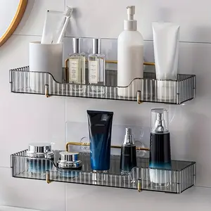 2pcs Adhesive Wall Mounted Bathroom Storage Rack, Shower Shelf,Caddy Organizer with Shampoo Gel Holder