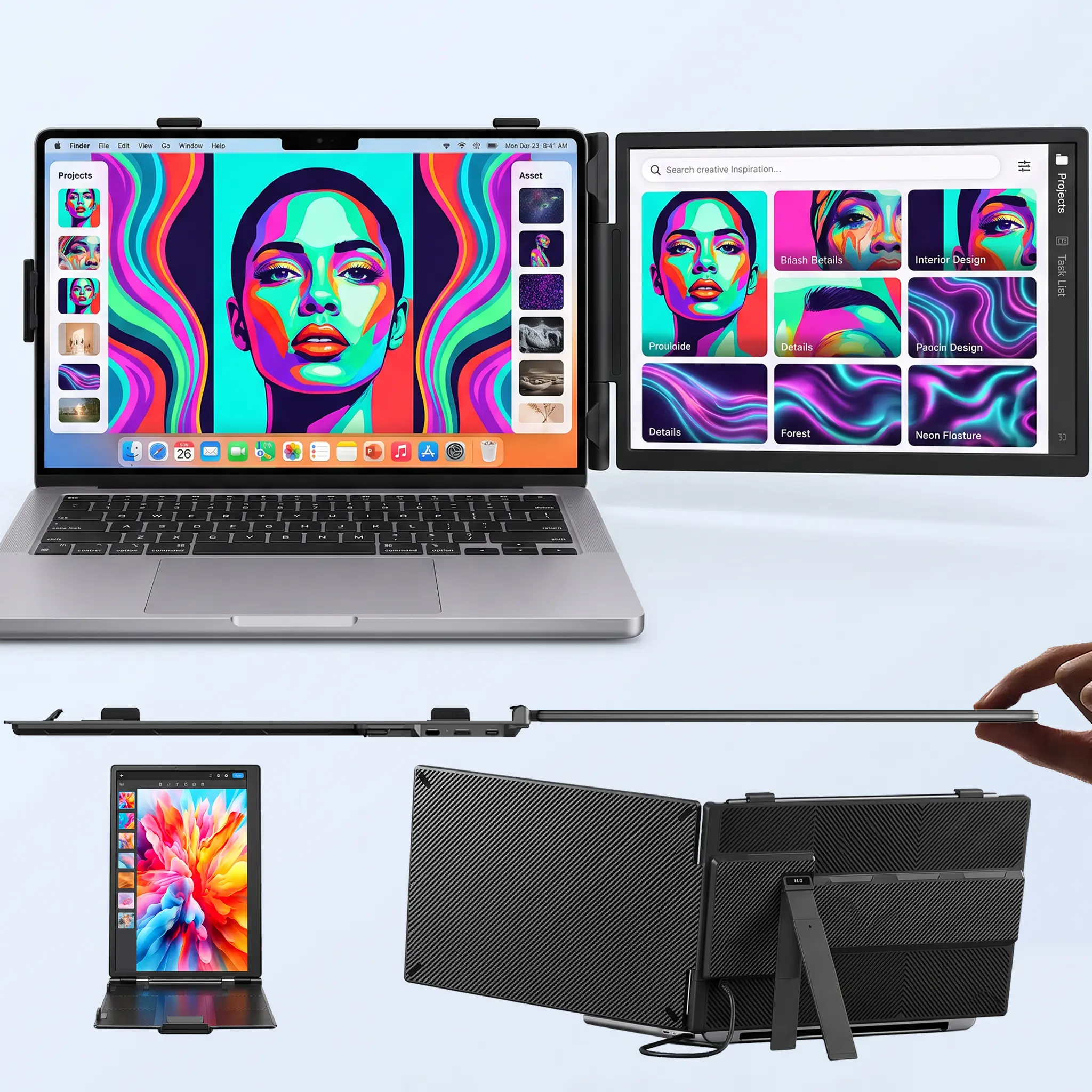 ROYY 14" Laptop Screen Extender, FHD 1080P IPS Portable Monitor for 13-17.3" Laptops, 60Hz 300 Nits, 6mm Ultra-Slim Screen, 0.89kg Lightweight, USB-C/Mini HDMI, 180° Adjustable Second Screen, Built-in Speaker, Mac/Windows