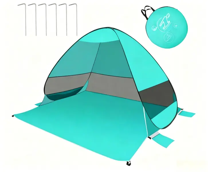 Green Collapsible Instant Pop Up Beach Tent - Polyester Fabric, Waterproof Breathable Wind Resistant Quick Fold Sun Shade Canopy for 3-4 People, 1.15-1.25kg Portable Outdoor Shelter with Ventilated Mesh Window, Pocket Storage Carry Bag for Beach, Camping,