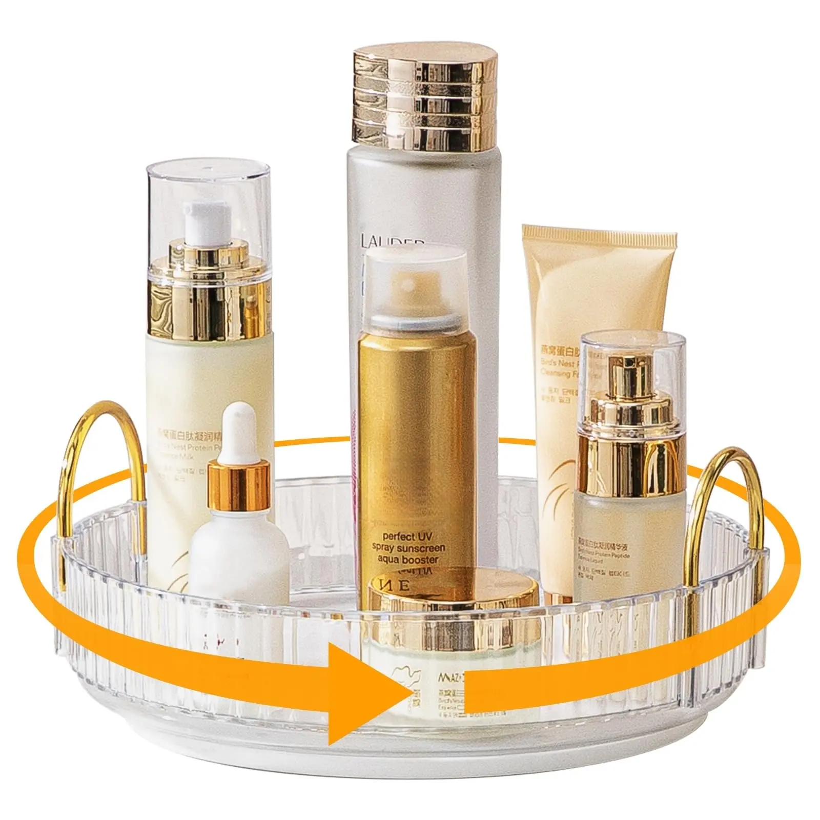 360° Rotating ABS Plastic Makeup Organizer - Space-Saving Cosmetic Storage Tray with Heightened Base