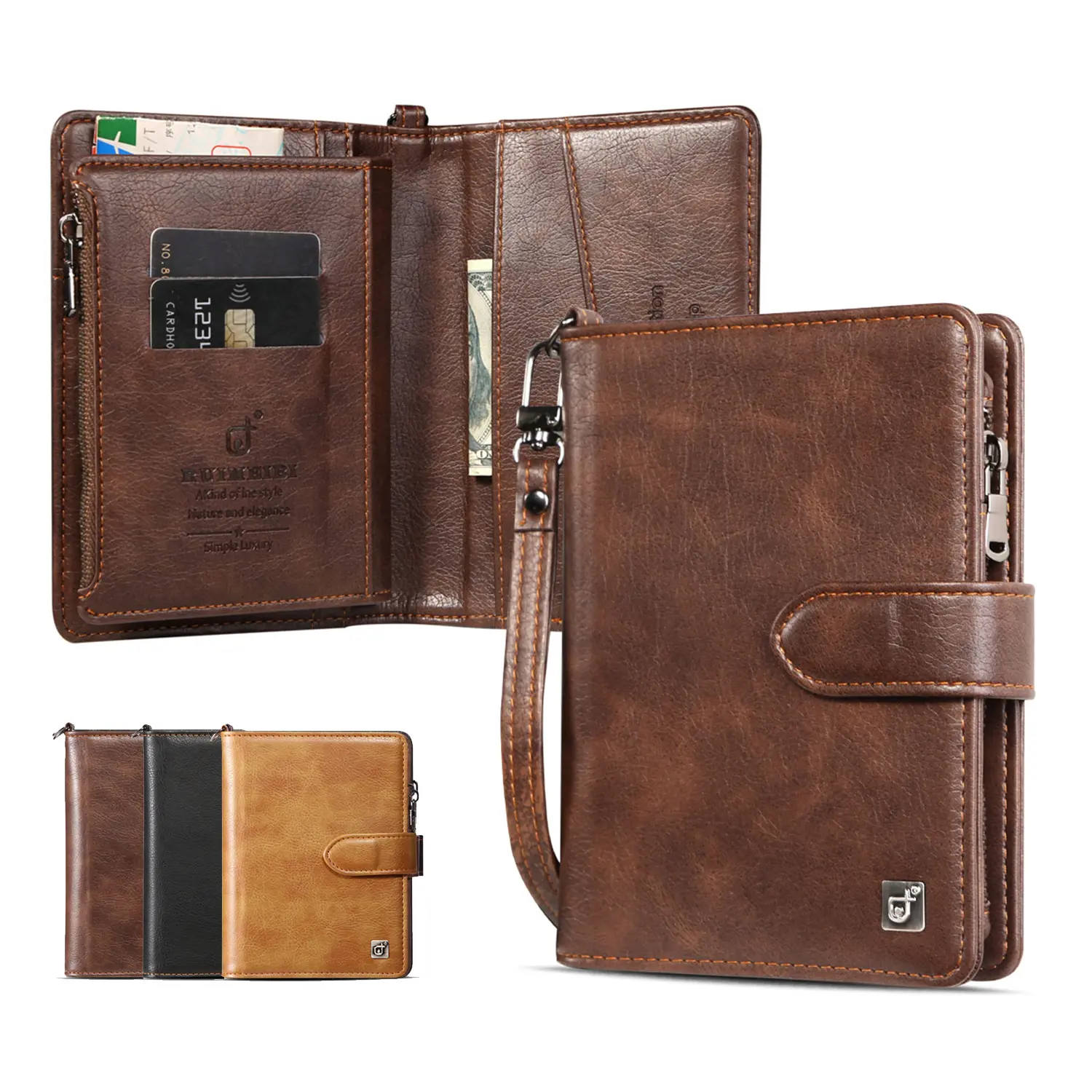 RFID Passport Wallet with Wrist Strap, PU Leather Travel Passport Holder for Women & Men, Multi Card Slots & Document Organizer, Secure Travel Wallet for Passport, Cards & Essentials