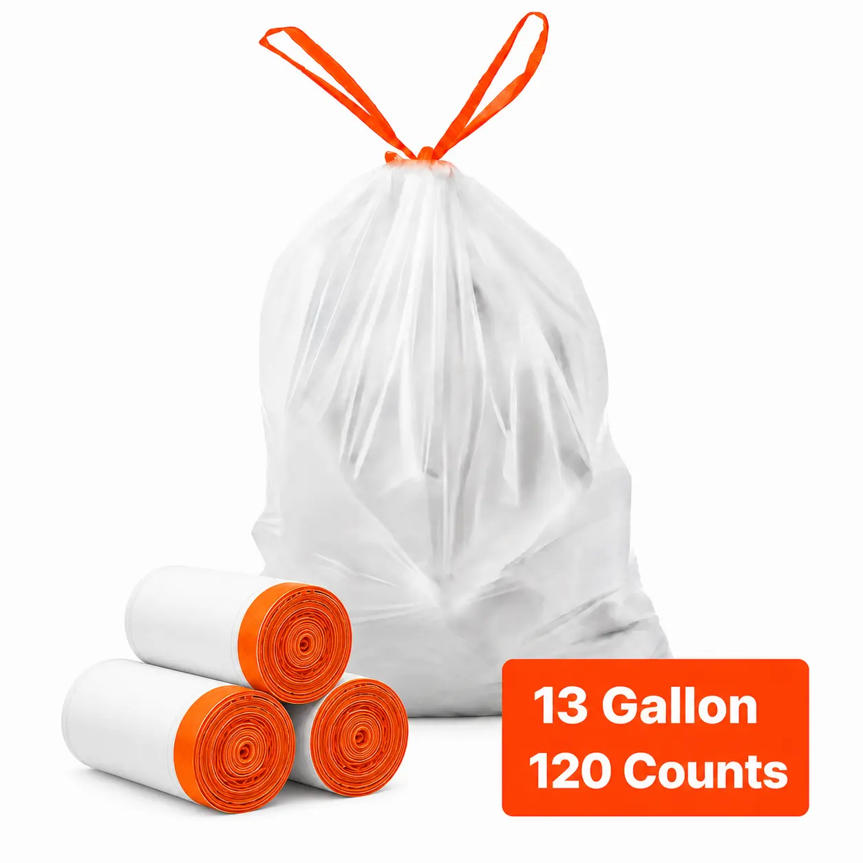 COODO Drawstring Trash Bags, 13 Gallon 120 Count Tall Kitchen Trash Bags, Extra Thick Fresh Scent Garbage Bag, Recyclable Bin Bag with Drawstrings, for Home Kitchen, Office, RV and Camping Plastic