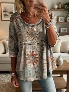 Women's Bohemian Paisley Print Blouse, Casual V-Neck Short Sleeve Top with a Loose Fit for Summer Holiday Wear, Clothes