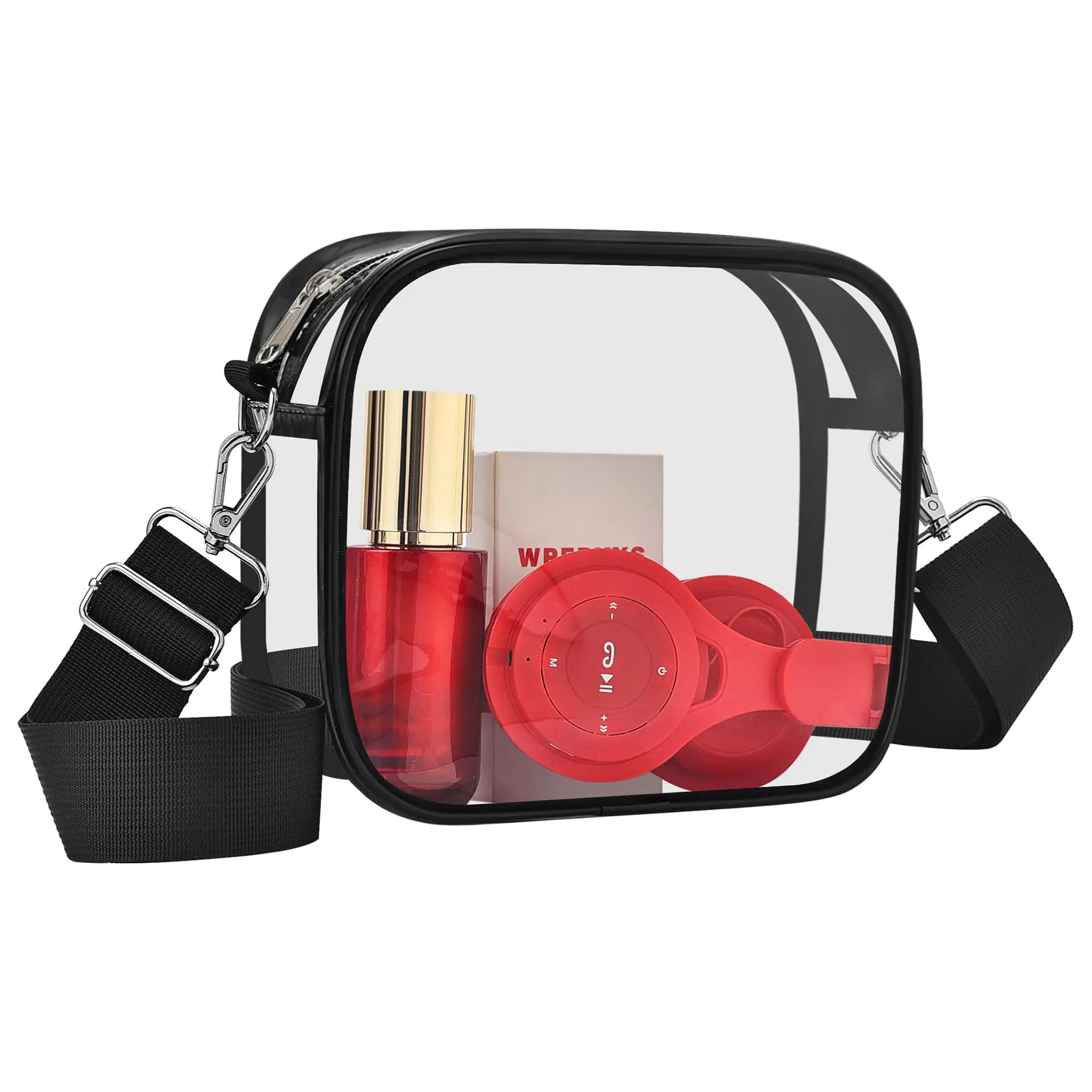 Slumou Women's Adjustable PVC Crossbody Bag - See Through, Security-Friendly, Stadium-Check Fit, Water Repellent, Zip Closure Adjustable Crossbody Purses for Stadium Events, Men-Friendly Athletic Bag
