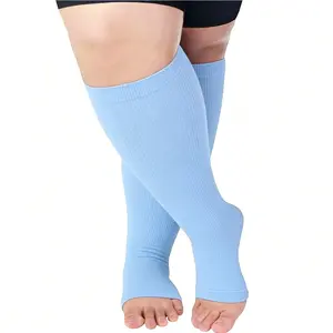 Open Toe Plus Size Compression Socks for Women Men, 15-20mmHg Knee High Large Support Stockings for Circulation, Best Support for Running, Athletic, Nursing, Travel