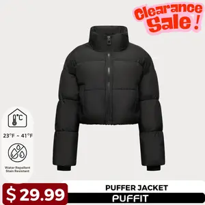 【Clearance Sale】PUFFIT Stand Collar Cropped Puffer Jacket Womenswear, Full Zip Long Sleeve Solid Women Coat for Winter, Soft Warm Outerwear Casual Comfortable Warmth #FallFreshness
