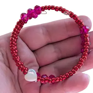 Handcrafted Red and Fuschia Memory Wire Beaded Bracelet seed bead bracelet seed bead jewelry wrap bracelets stackable bracelets one size fits all mother day girlfriend gift