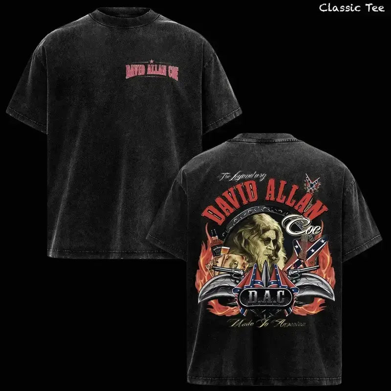 David Allan Coe T-Shirt, Oversized Vintage Washed Top with Outlaw Country Graphic Print, Unisex Heavyweight Cotton Apparel, Fabrics, Tshirt, Seamless, Classic, Menswear, Soft