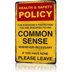 Vintage Tin Sign Retro Metal Funny Health & Safety Policy 12x8 inch Wall Art Plaque for Home Office Bar Restaurant