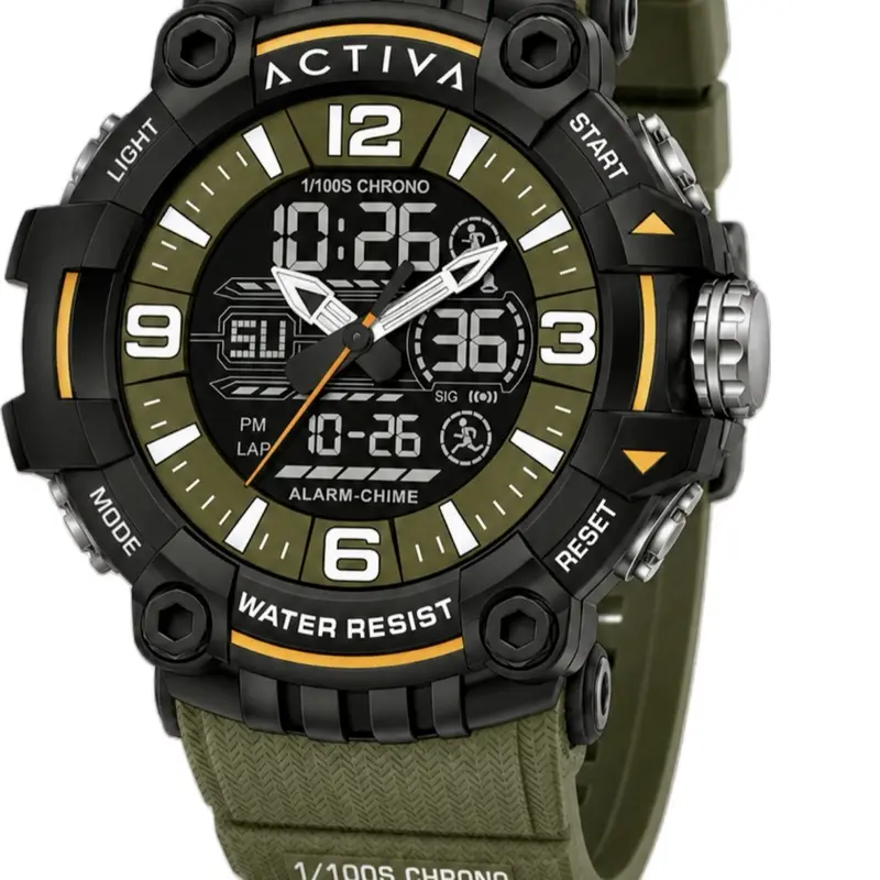 Activa X Invicta Digital Men's Watch - 58mm, Army Green & Red #97#117#