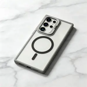 Shockproof Magnetic Wireless Charging Case Compatible with Magsafe with Hidden Kickstand Clear Cover for Samsung Galaxy S25 S24 Ultra S22 Plus S23 FE