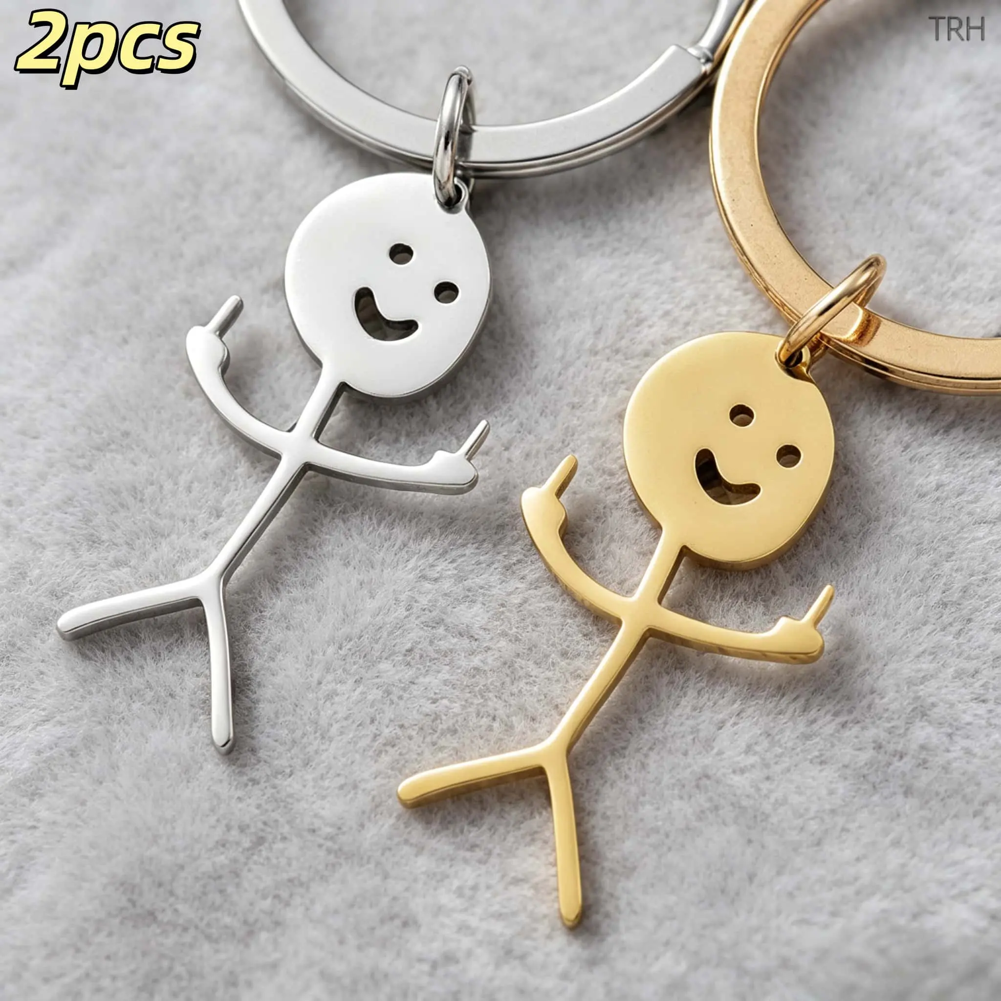 Funny Middle Finger Stick Figure Keychain, Cute Doodle Man Stainless Steel Key Ring, Trendy Minimalist Anti‑Tarnish Pendant Key Holder, Versatile Novelty Car Bag Accessories for Daily Gift Party Street Wear