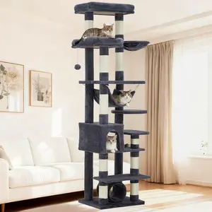 Cat Tree Tower, Cat Tree for Indoor Cats, 188 cm Large Tall Cat Tower, Multilevel Cat Climbing House with Condos, Scratching Posts & Hammock, Pet Activity Centre for Indoor Kittens