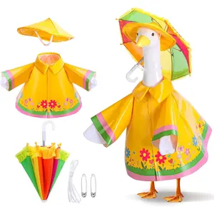 3 Pcs/Set Raincoat Porch Goose Outfits, Summer Lawn Goose Statue Raincoat Costume, Yard Goose Clothes Raincoats Umbrella Hat Outfit for 23" Statue Patio Garden Decoration