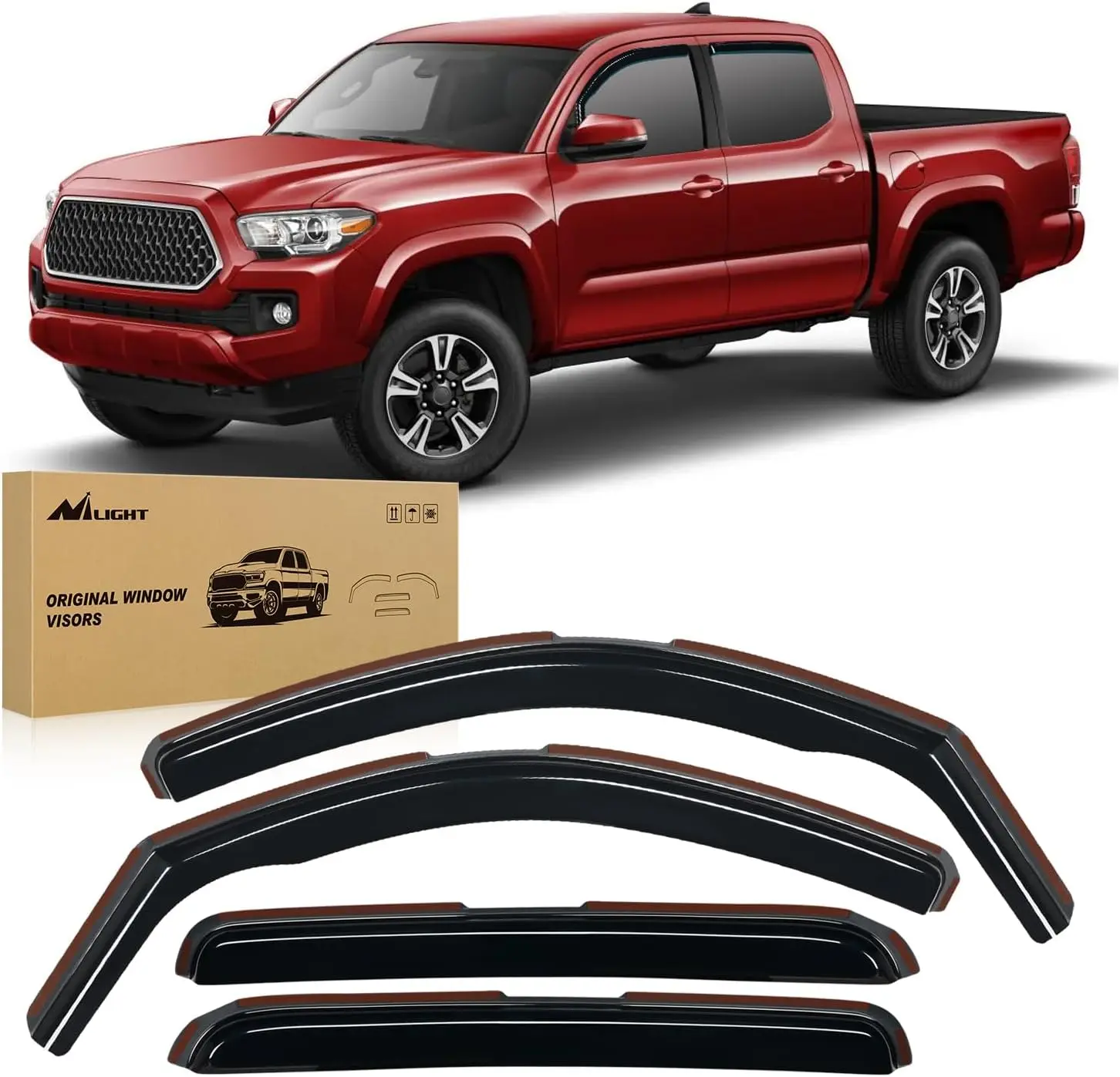 Nilight In-Channel Aerodynamic Rain Guards, 4PCS Anti-Fog Tool-Free Shatterproof Window Deflectors for Tacoma 2005-2015 Double Cab, Vent Visors, Automotive Exterior Car Accessories, Auto Parts Accessories