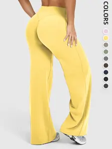 Women's High Waisted Elastic Wide Leg Pants, Loose Straight Fit, Perfect for Yoga and Pilates, Comfortable Daily Wear, Breathable Sporty Bottoms