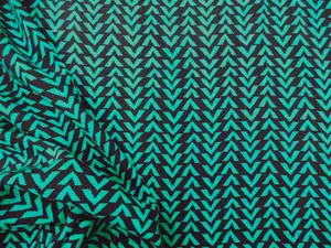 Fabric Challis Rayon Apparel Chevron Teal Green Black F33