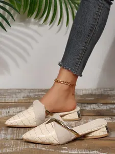 Women's Summer Slip-On Slippers, Casual PU Leather Low Heel Pointed Toe, Comfortable Rubber Sole, Trendy 2026 New Design, Footwear