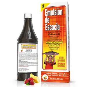 Emulsion de Escocia Cod Liver Fish Oil Dietary Supplement - Vitamin-Rich Healthcare Support for Brain Health, US-Sold, Strawberry/Banana Flavor, 6.5 Oz
