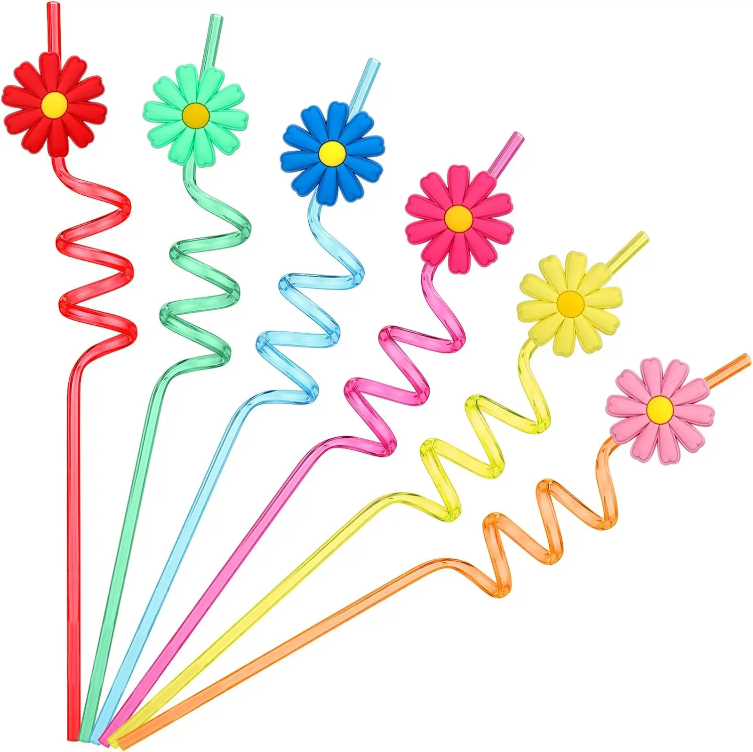 24 count Plastic Flower Straws Bulk  Groovy Daisy Straws Funny Daisy Party Favors for Summer Birthday Party Decorations, Multicolored(Sweet Color)