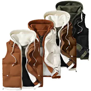 Men's hooded colorblock quilted vest, stylish and warm, the hooded design is casual and versatile, perfect for everyday wear, hanging out with friends, and winter street style.
