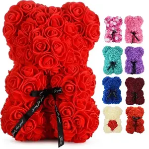 New Artificial Flower Eternal Rose Teddy Bear for Mom Mother's Day Birthday Valentine's Day Anniversary Gifts & Decorations 25CM Rose Bear in Red White Pink Peach Black Purple