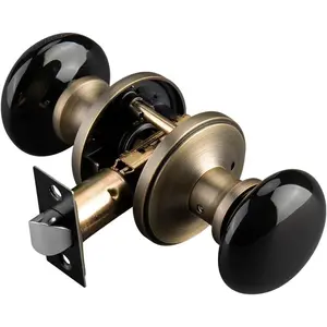 Black Door Knobs, Door Knob Interior, Porcelain Round Door Levers, Antique Brass  Door Handles, Door Locks for Bedroom and Bathroom