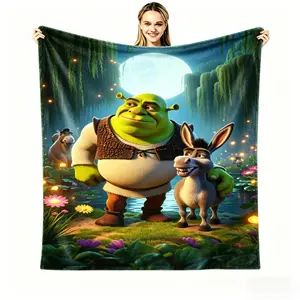 Shrek & Donkey Blue Background Ultra-Soft Warm Blanket, Perfect for Bedding, Couch, Dorms & Nostalgic Decor