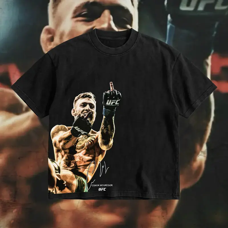 Conor McGregor Iconic Signature Heavy Cotton T-shirt UFC Pound For Pound Shirt MMA Fan Apparel Pump Cover Direct-to-garment Printing, Made in USA.