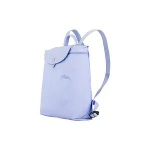 Women's Longchamp Le Pliage Foldable Carry On Backpack - Lightweight, Multi-Function Zipper Backpack with Leather Trim, Embossed Logo (Blue)
