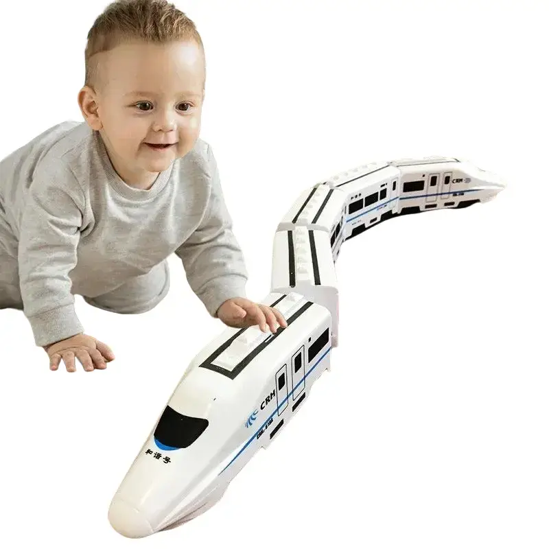 Kids DIY Simulation High Speed Railway Train Toy Car Electric Sound Light Model Train Educational Toys for Boys Girls Gift