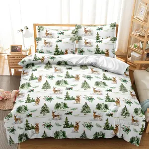 3pcs 3d Festive Christmas Tree & Deer Print Duvet Cover Set,  Digital Print, , Multiple Pieces, Seasonal Bedroom Decor, Machine Washable（1 * Duvet Cover+2 * Pillowcase, No Insert, 90g Polyester Fiber）