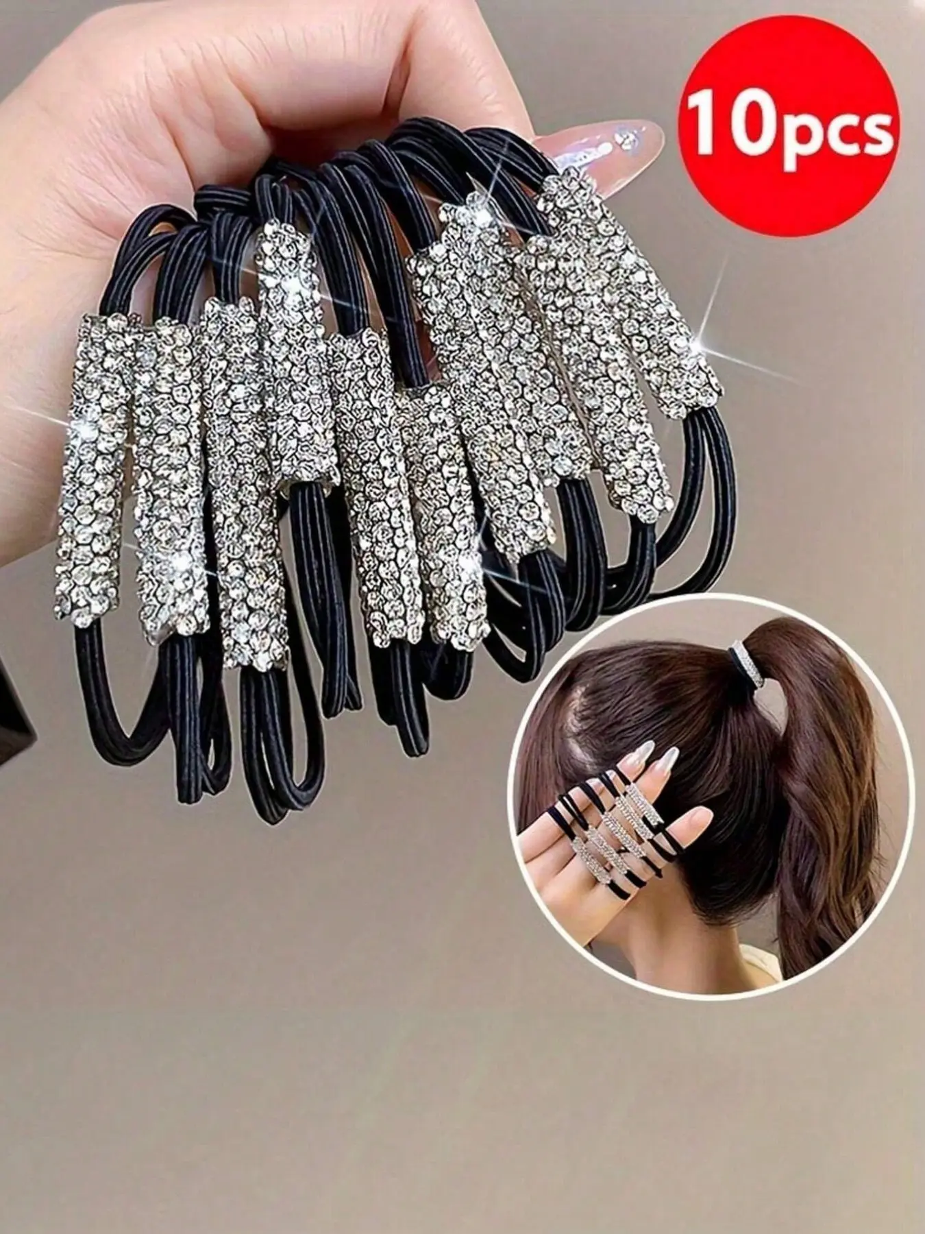 10pcs Set Women's Sparkling Crystal Double Layer Durable Hair Tie, Hair Scrunchies, Scrunchies For Hair, Daily Hair Accessories, Photo Prop Gift, Soft Hair Ties, Hair Tools, Beauty Accessories, Curly Hair Accessories, Fall, Travel