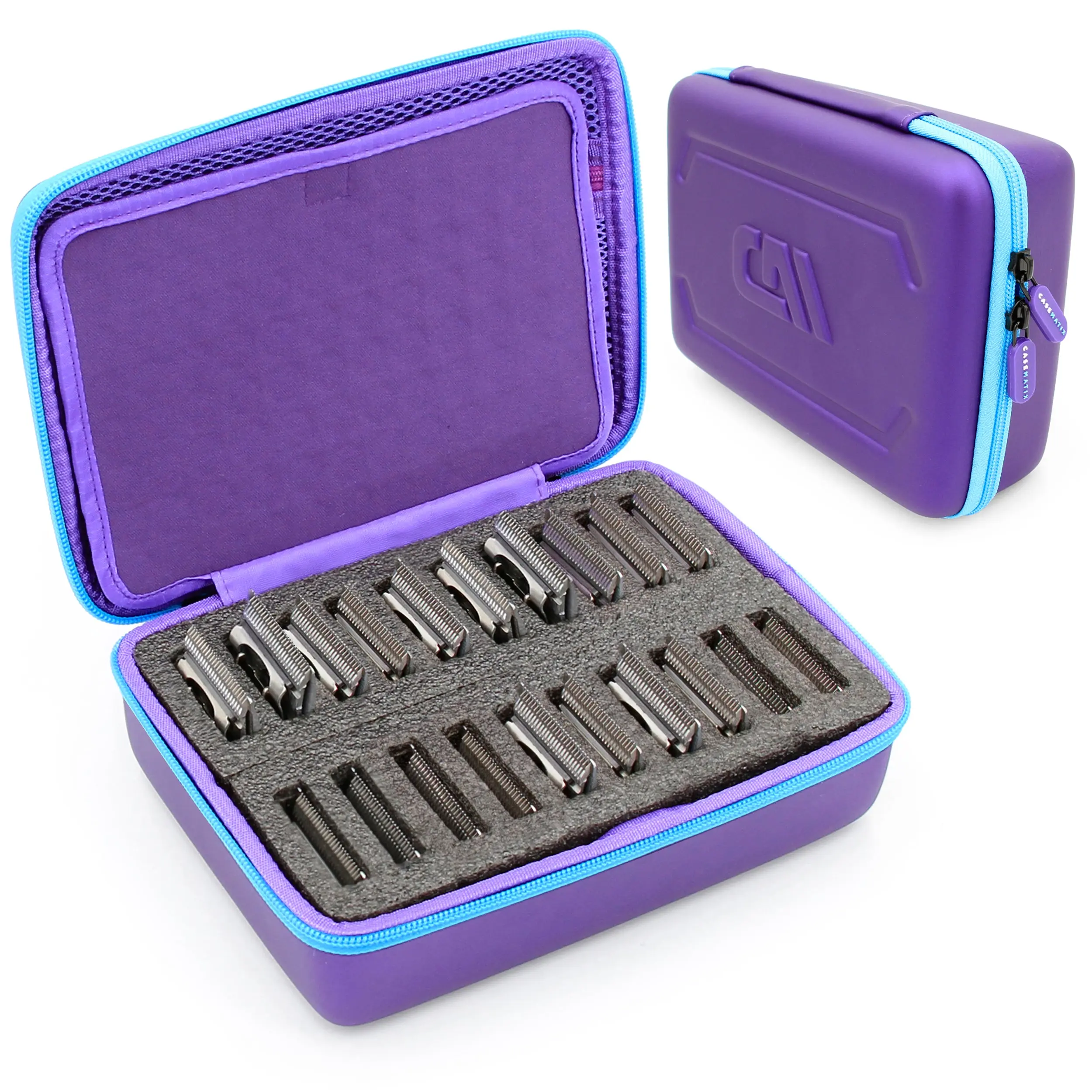 Clipper Blade Holder For 20 Blades, Hair Clipper Guard Case For Barbers or Stylist Compatible with Andis, Oster, Wahl, Babyliss Metal Guards Foam Padded