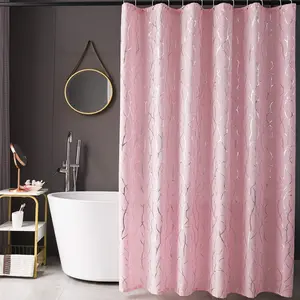Pink Artistic Shower Curtain Set - Metallic  Foil Tree Branch Pattern Print Grommet Shower Curtain with 12 Hooks for Bathroom (NOT ), 72 x 72 Inch,  Pink