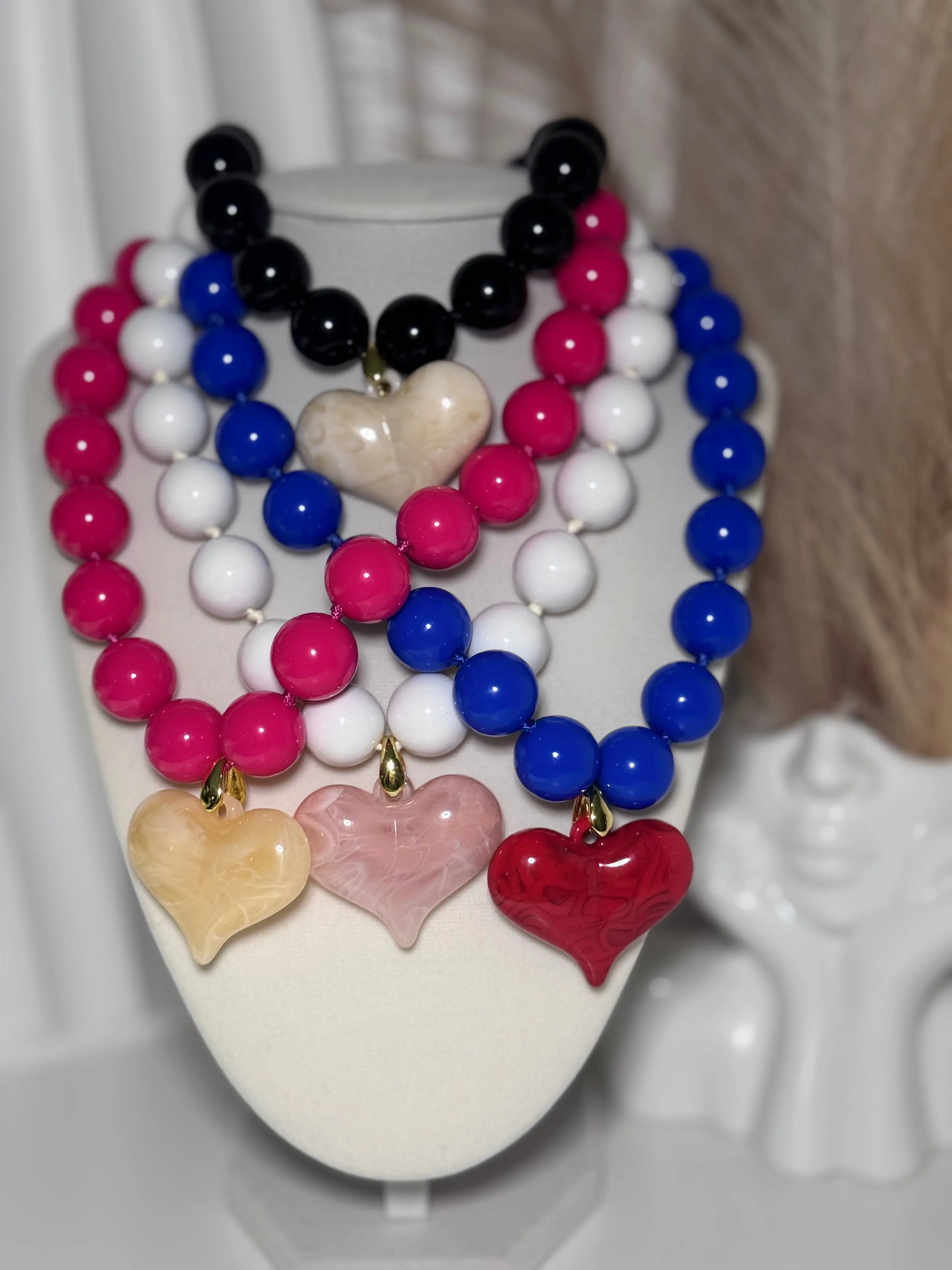 Women's Beaded Heart Pendant Necklace - 47cm (18.5in) Adjustable Length Statement Pieces, Beading Jewelry for Party Wear, Holidays, Mother's Day, Casual Daily Use & Gifting, Charm Beaded Necklaces