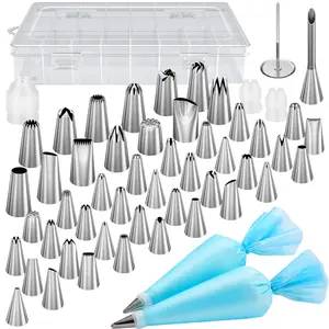 54 in 1 Piping Bags and Tips Set with 13 Large Size Piping Tips,35 Standard Size Icing Tips,2 Reusable Pastry Bags 12 Inch,Cake Decorating Kit Supplies,Frosting Piping Kit for Cake,Cupcake,DIY Hand Tools Kits