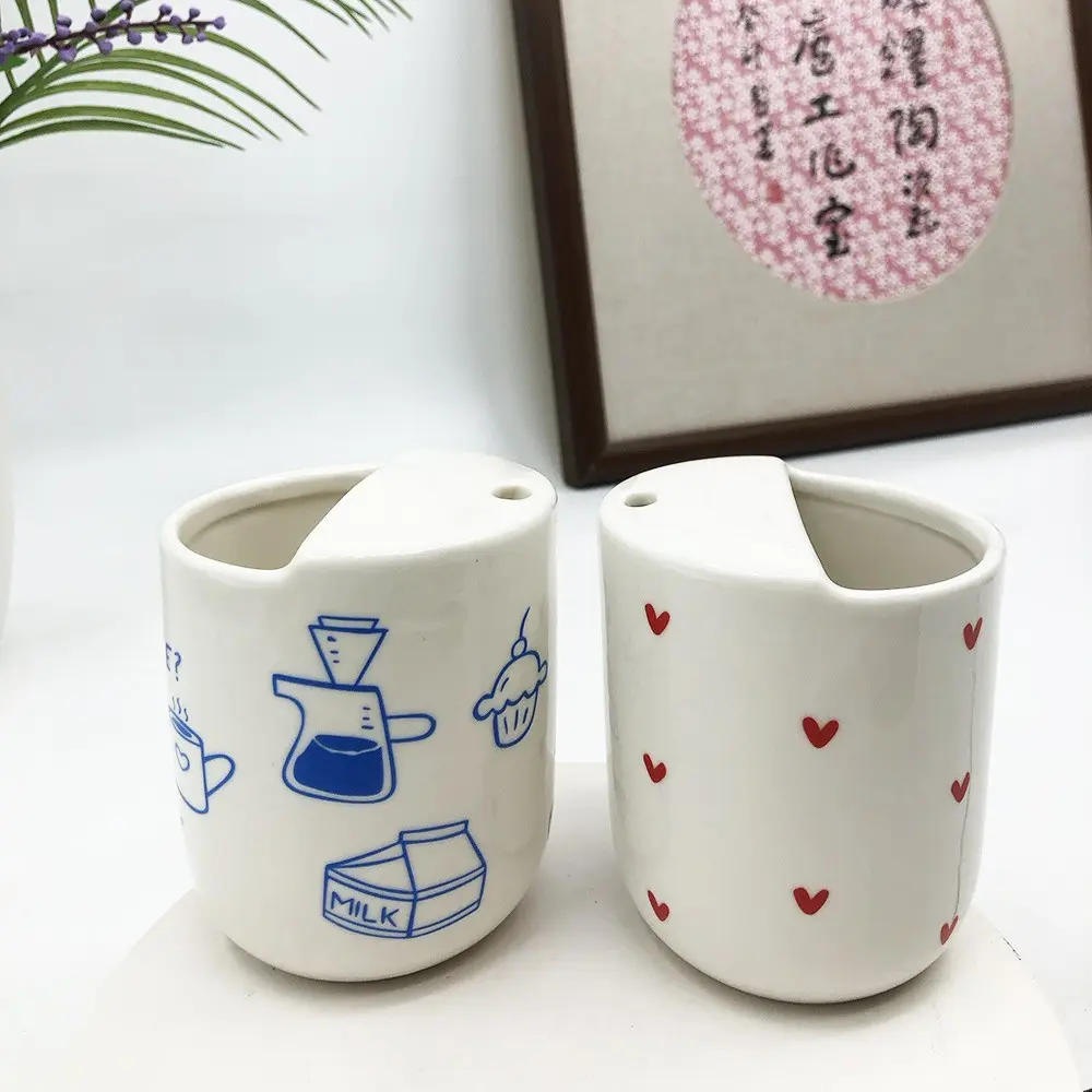 Handmade Coarse Ceramic Travel Mug - Straw-Friendly, Unique Handle Detail, Reusable Washable White/Red Heart Beverage Mug, Microwave-Safe Kitchenware for Coffee Use