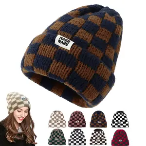 Cozy Checkered Knit Beanie - Stylish and Warm Winter Hat for Men and Women - Perfect for Outdoor Activities and Casual Wear