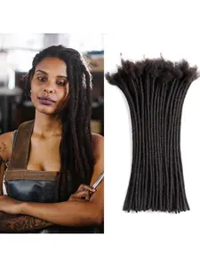 4-16inch 10-100 Strands 100% Human Hair Dreadlock Extensions, 0.6cm Width Handmade Loc Extensions Human Hair for Men Women Kids, Permanent Dread Extensions Can Be Dyed Bleached Curled(Natural Black)
