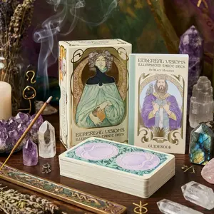 Ethereal Visions Illuminated Tarot Deck - 80 Cards Deck & Expanded Guidebook, Elegant gold foil detailing for a luxurious finish